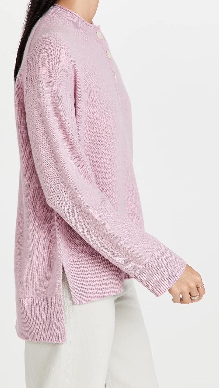 Theory Women's Button Up Cashmere Sweater Pullover Pink Size L MSRP $445