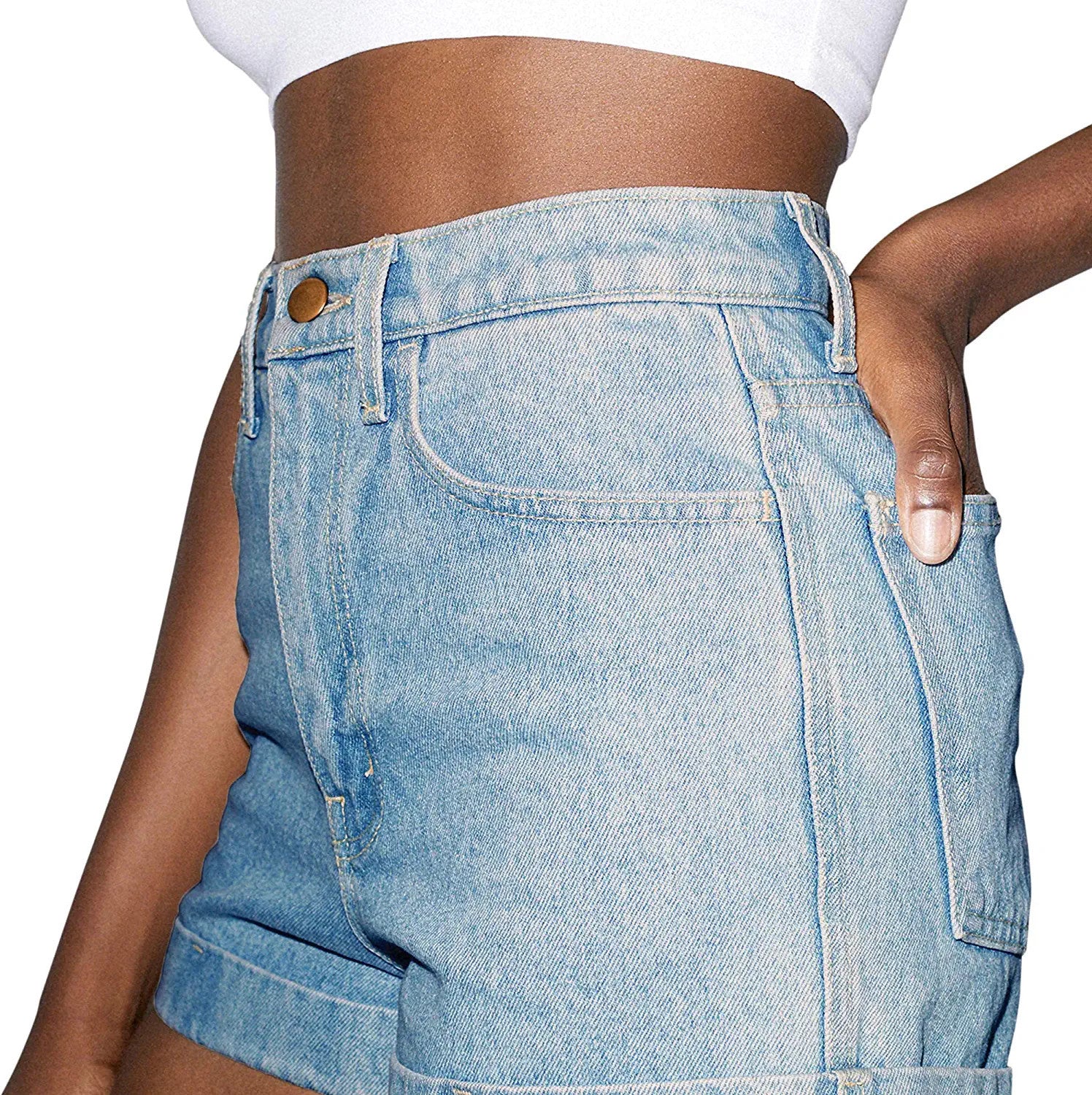 American Apparel Women's Denim High Cuff Short, Light Wash, Size 25 Waist: 25