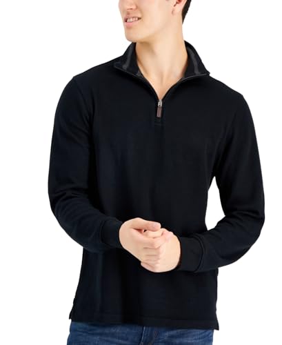 Club Room Men's Quarter Zip Classic-Fit French Black Shirt Size L