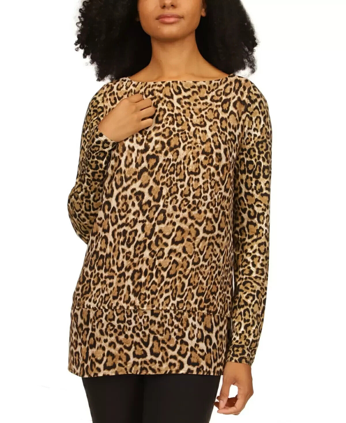 Michael Kors Women Wildcat-Print Boat-Neck Tunic Brown Size XS MSRP $78