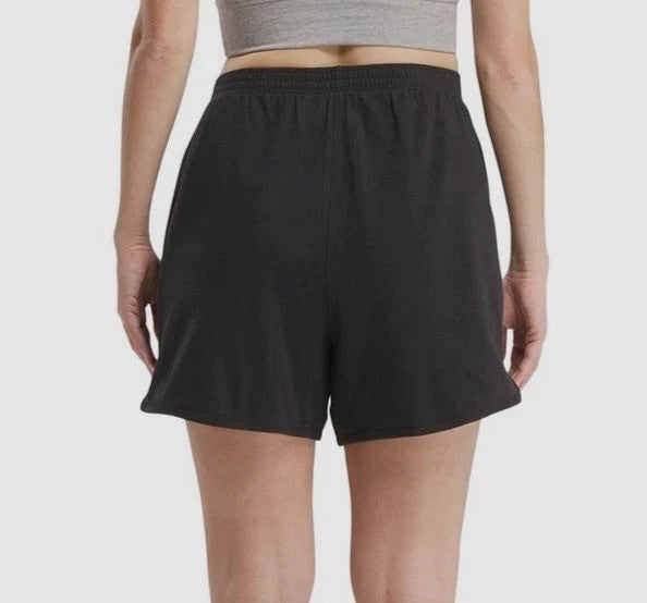 Reebok Women's Black Identity-Logo French Terry Elastic-Waist Shorts Size S $35