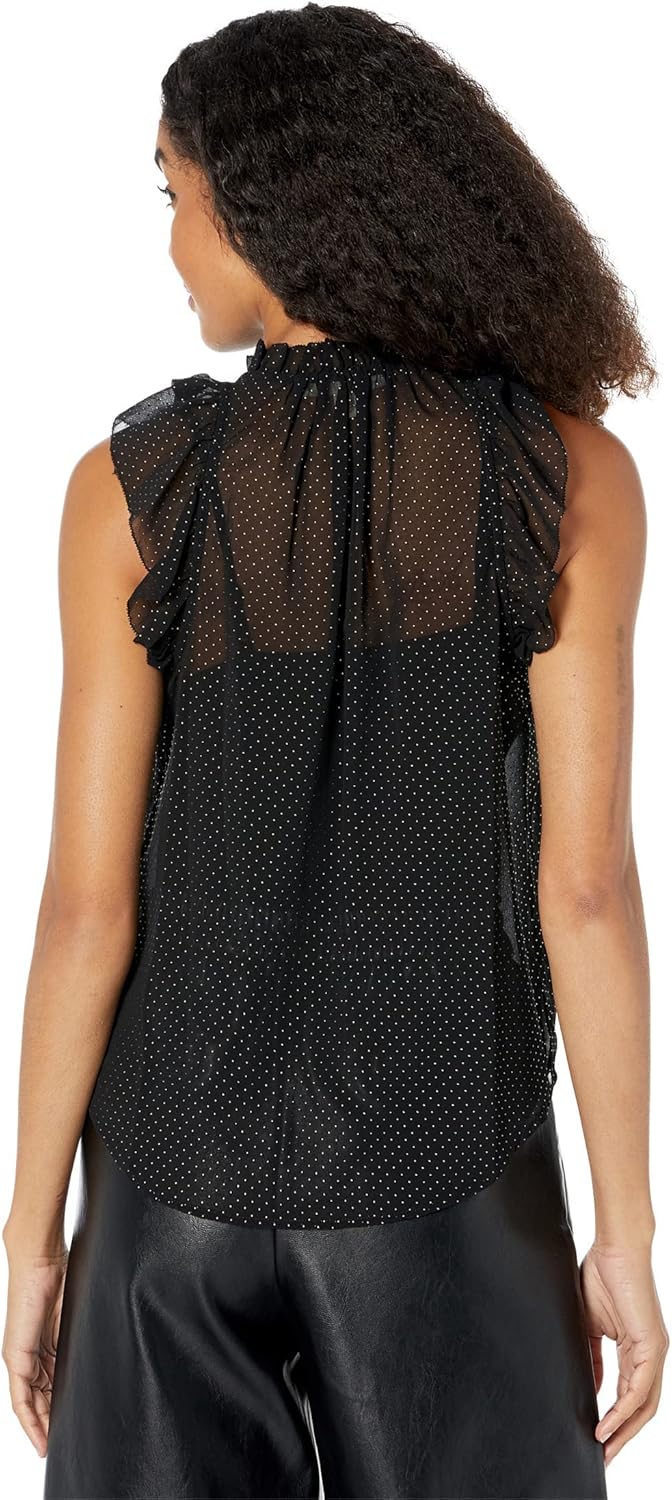 Michael Kors Dewdrop Ruffle Top Black Gold Size L