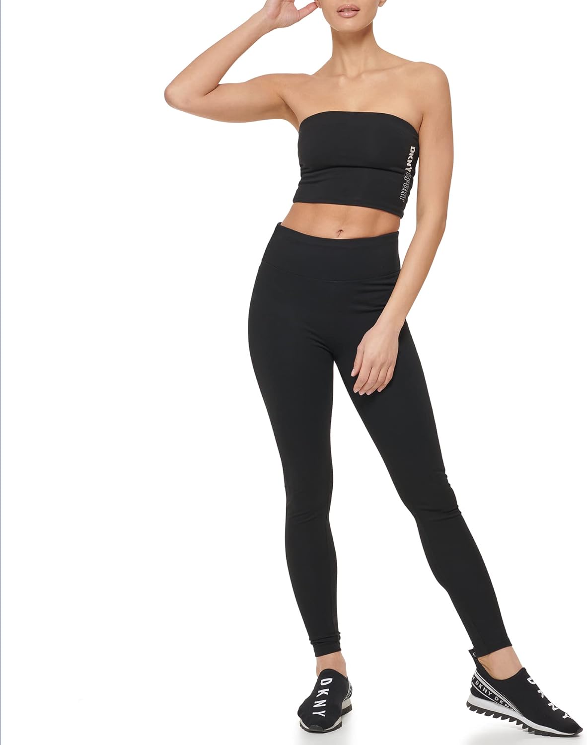 DKNY Women's Sport Sleeveless Tube Logo Top, BLK/WHT, Small
