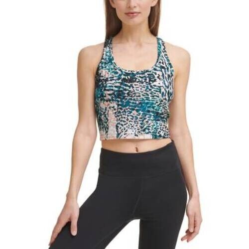 Calvin Klein Womens Printed Racerback Cropped Tank Top green Size M MSRP $50