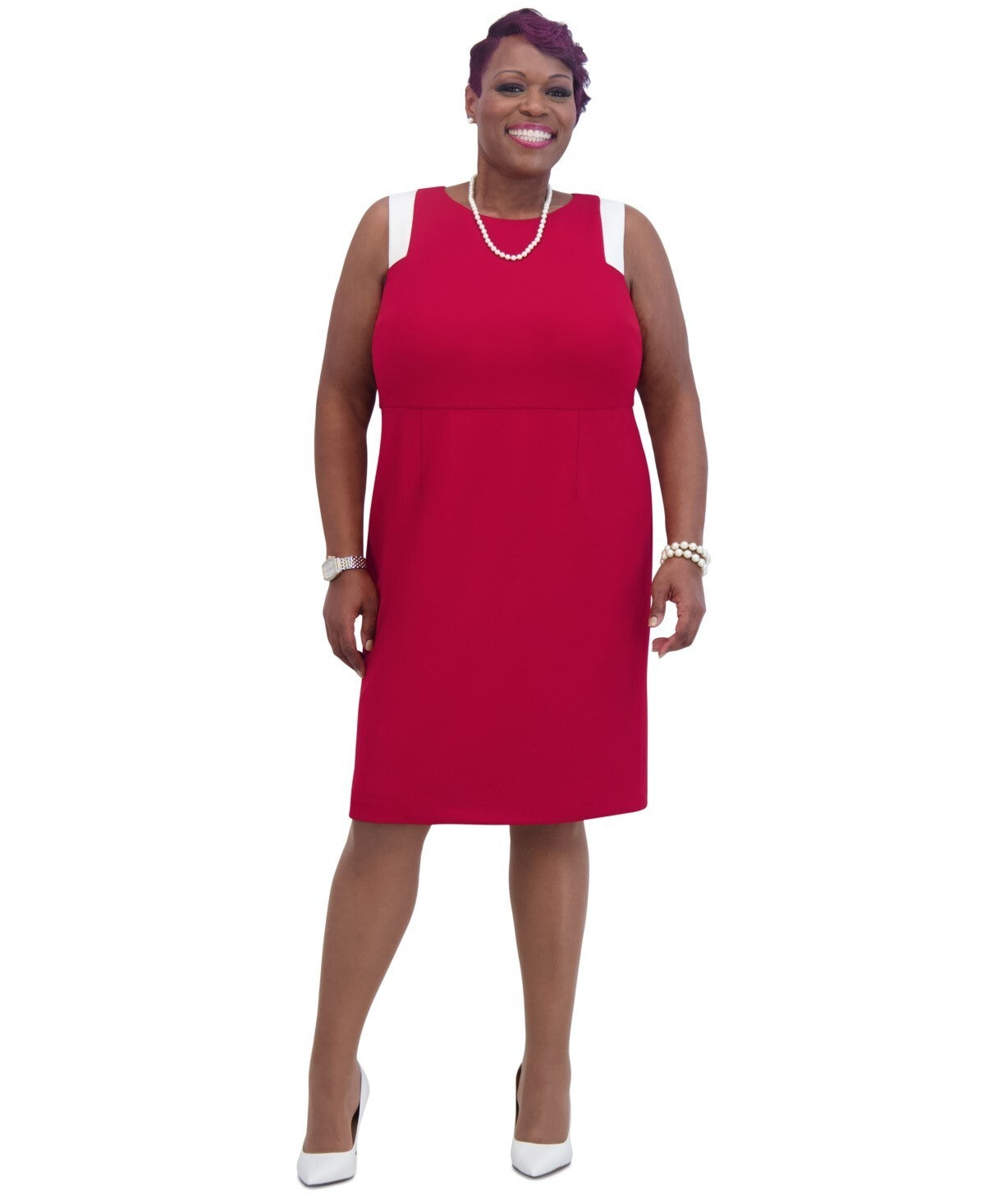Kasper Women's Combo Sleeveless Sheath Dress Red Plus Size 3X MSRP $89