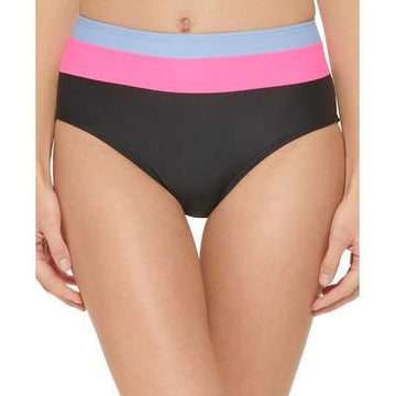 DKNY BLACK Colorblocked High-Waist Bikini Swim Bottom, US Size M