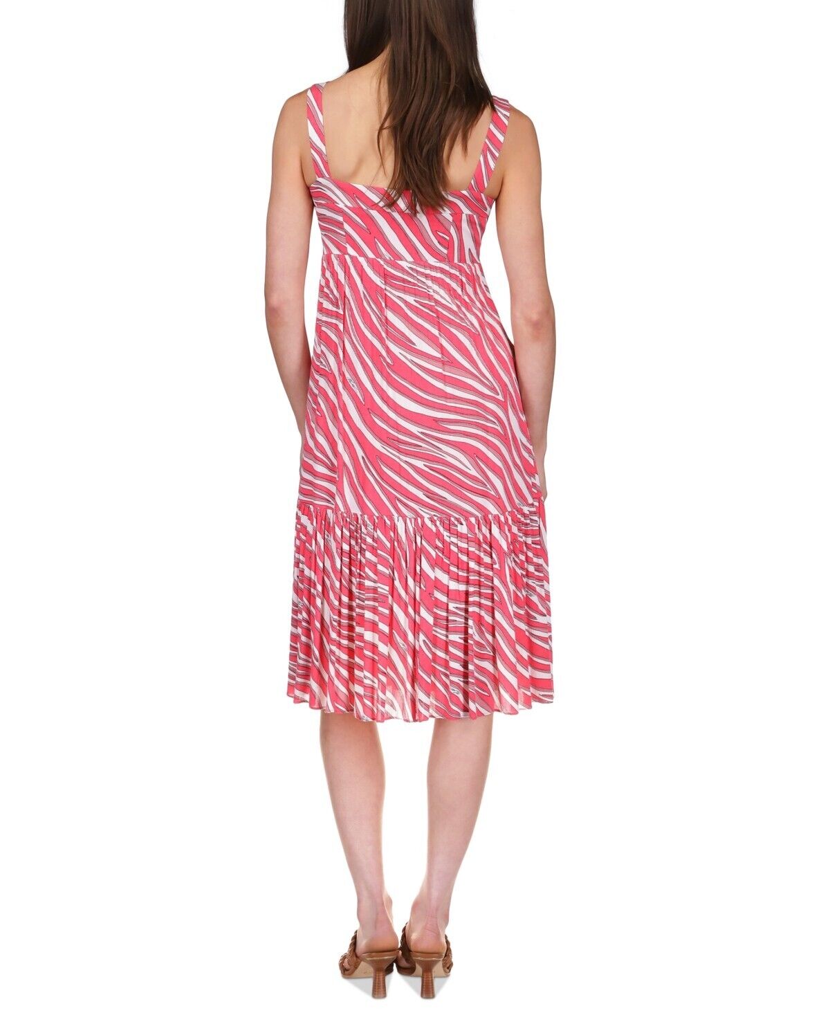 Michael Kors Soft Zebra Midi Dress viscose Red Size S MSRP $175