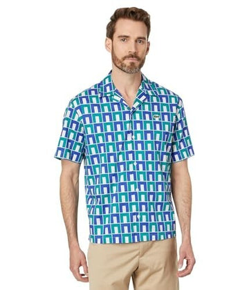 Lacoste Mens Relaxed Fit Short Sleeve Button Shirt Green Blue Size 2XL MSRP $140