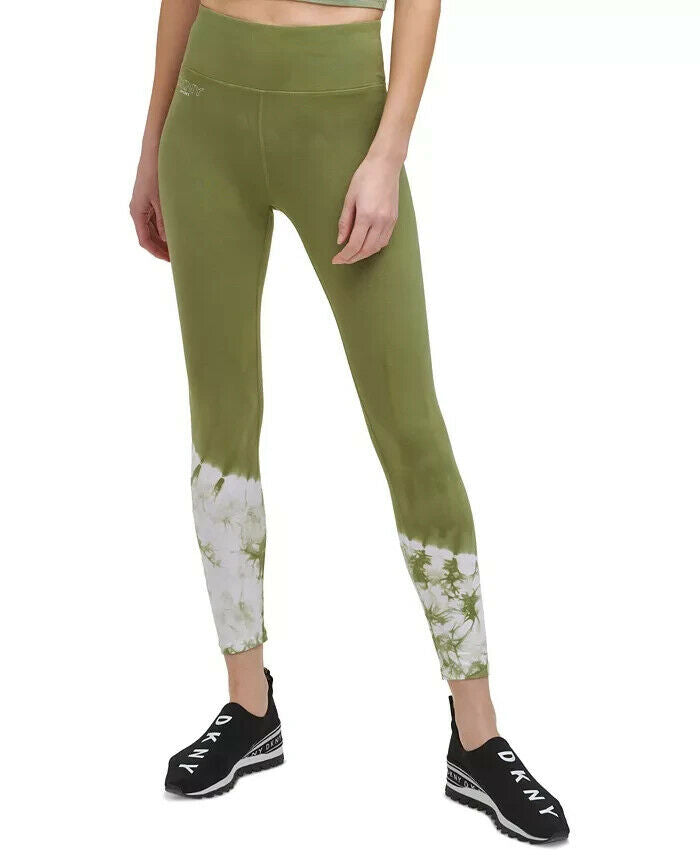 DKNY Sport Women's Tie-Dyed-Hem 7/8 Leggings Green Size XS MSRP $60