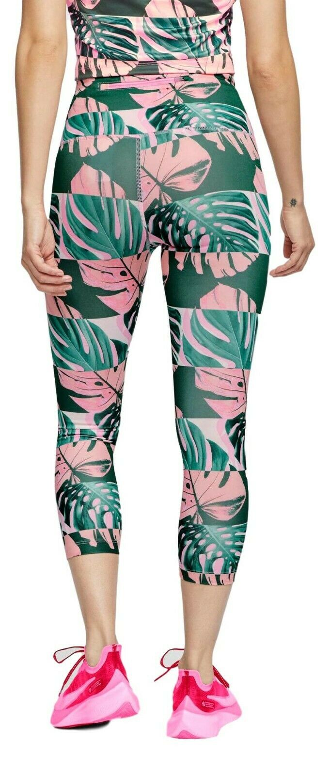Nike Dry Women's Botanical Print Fast Crop Tight fit Leggings Pink Size S