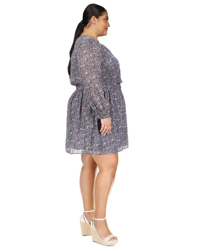 Michael Kors Metallic Floral Mini Dress Navy Plus Size 3X MSRP $165