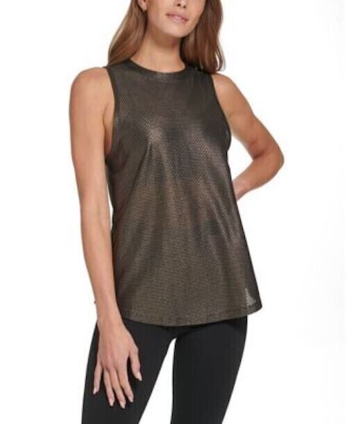 Dkny Sport Women's Honeycomb Mesh Sleeveless Top - Black/gold Size XL MSRP $50