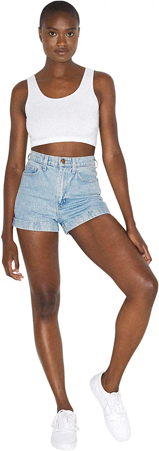 American Apparel Women's Denim High Cuff Short, Light Wash, Size 25 Waist: 25