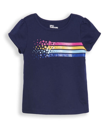 Epic Threads Little Girls Graphic T-shirt Navy Blue Size 5