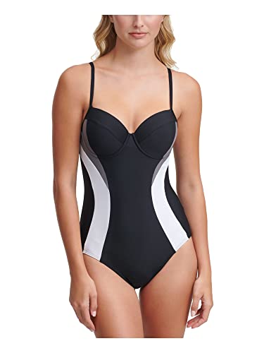DKNY Women's Black Full Bust Support Tummy-Control n One Piece Swimsuit Size 14