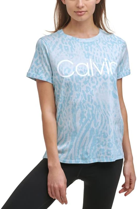 Calvin Klein Performance Women's Printed Top Bleached Aqua, Small