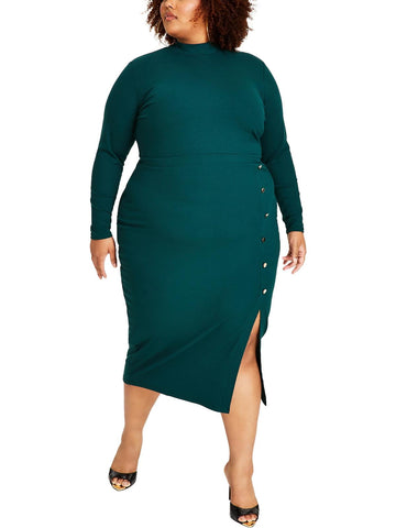 Nina Parker Womens Plus Ribbed Midi Dress Green Size 0X