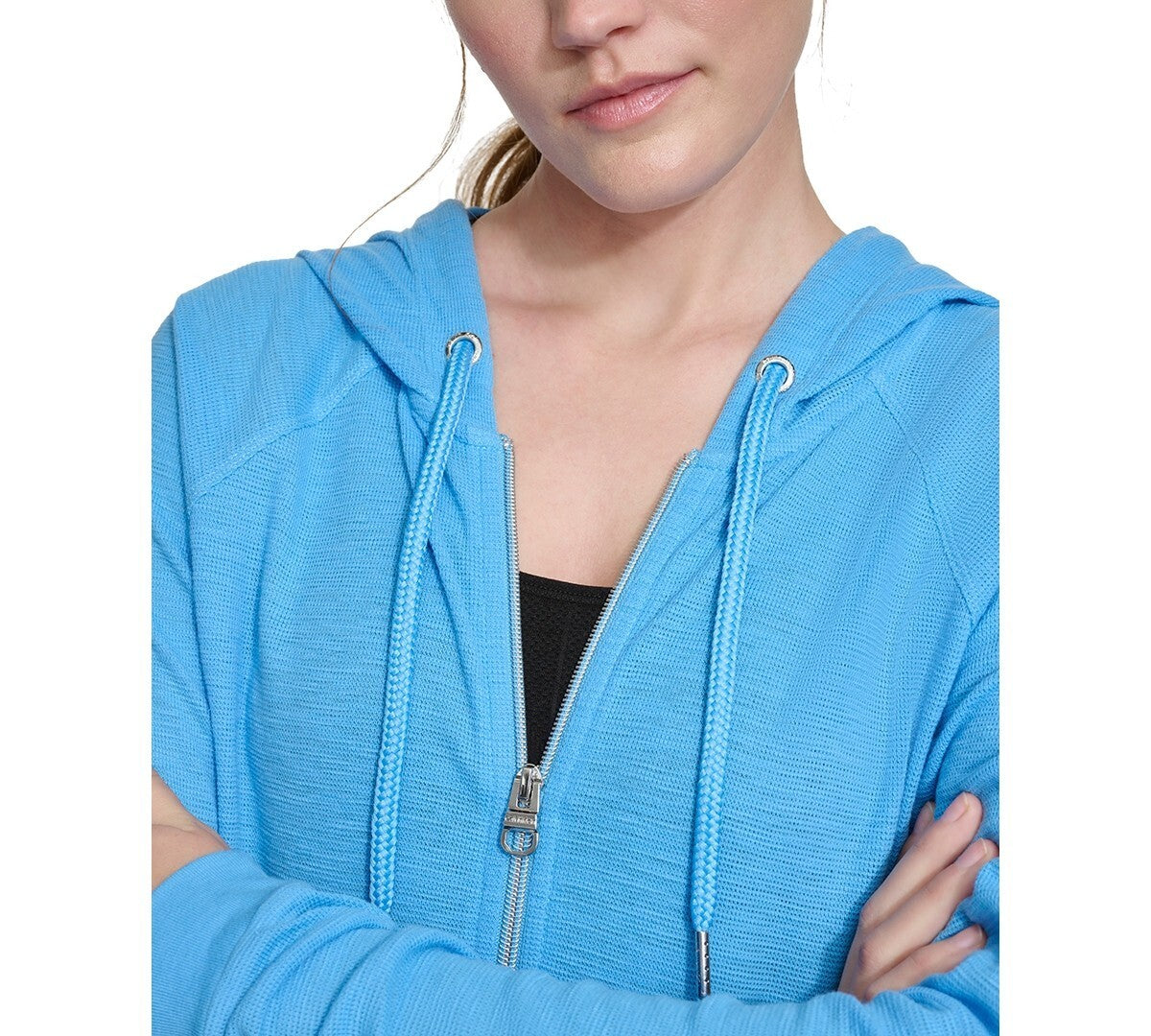 Calvin Klein Performance Ruched-Sleeve Zip Hoodie Blue Size 3X MSRP $59