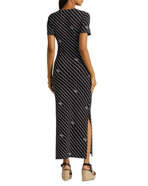 Lauren Ralph Lauren Women's Black Monogram Printed Side Slit Dress Size XS $125