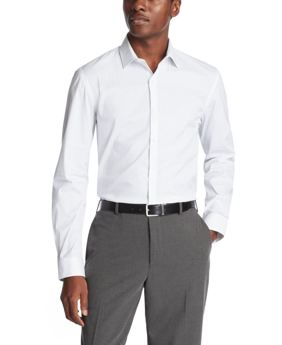 Calvin Klein Men's Extra Slim Fit Dress Shirt Grey Blue White Size 16/16.5x34/35