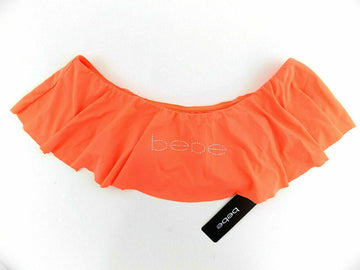 Bebe Womens Swim Bikini off-shoulder Top Neon tangerine Orange Size S MSRP $25