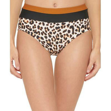 DKNY MULTI Colorblocked High-Waist Bikini Swim Bottom, US Size M Brown
