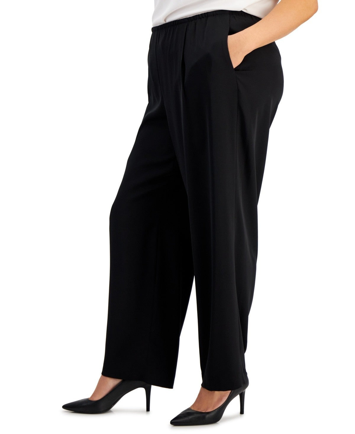 Kasper Plus Size Pull-On Wide-Leg Pants Black Size 2X MSRP $99