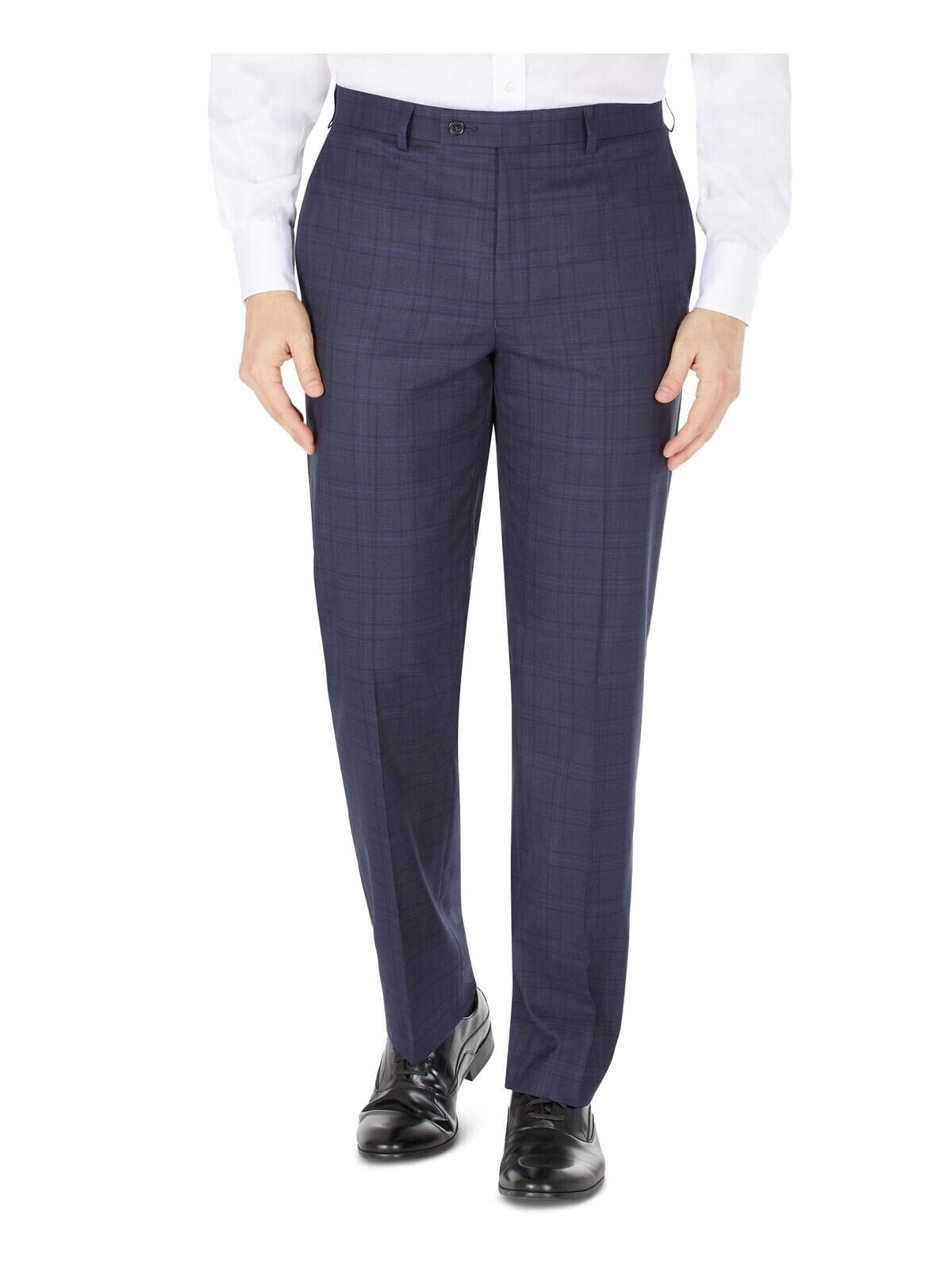 Ralph Lauren Mens Norton Navy Flat Front Stretch Plaid Pants Size 33X32 MSRP $95