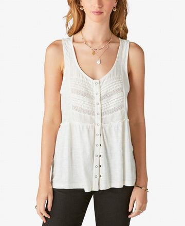 Lucky Brand Women's Pintuck Cotton Tank Top Cream Size XXL MSRP $70
