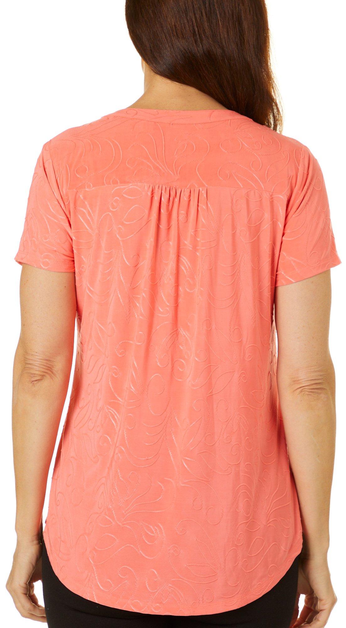 NY Collection Women Petite Jacquard Knit Top Sugar Coral Orange Size PM