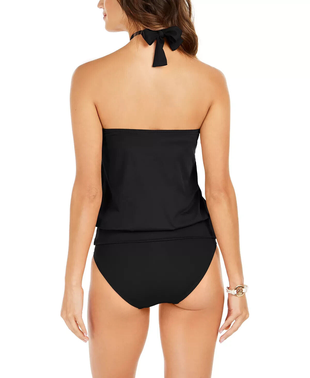 MICHAEL MICHAEL KORS Blouson Halter Underwire Tankini Top Black Size M MSRP $102
