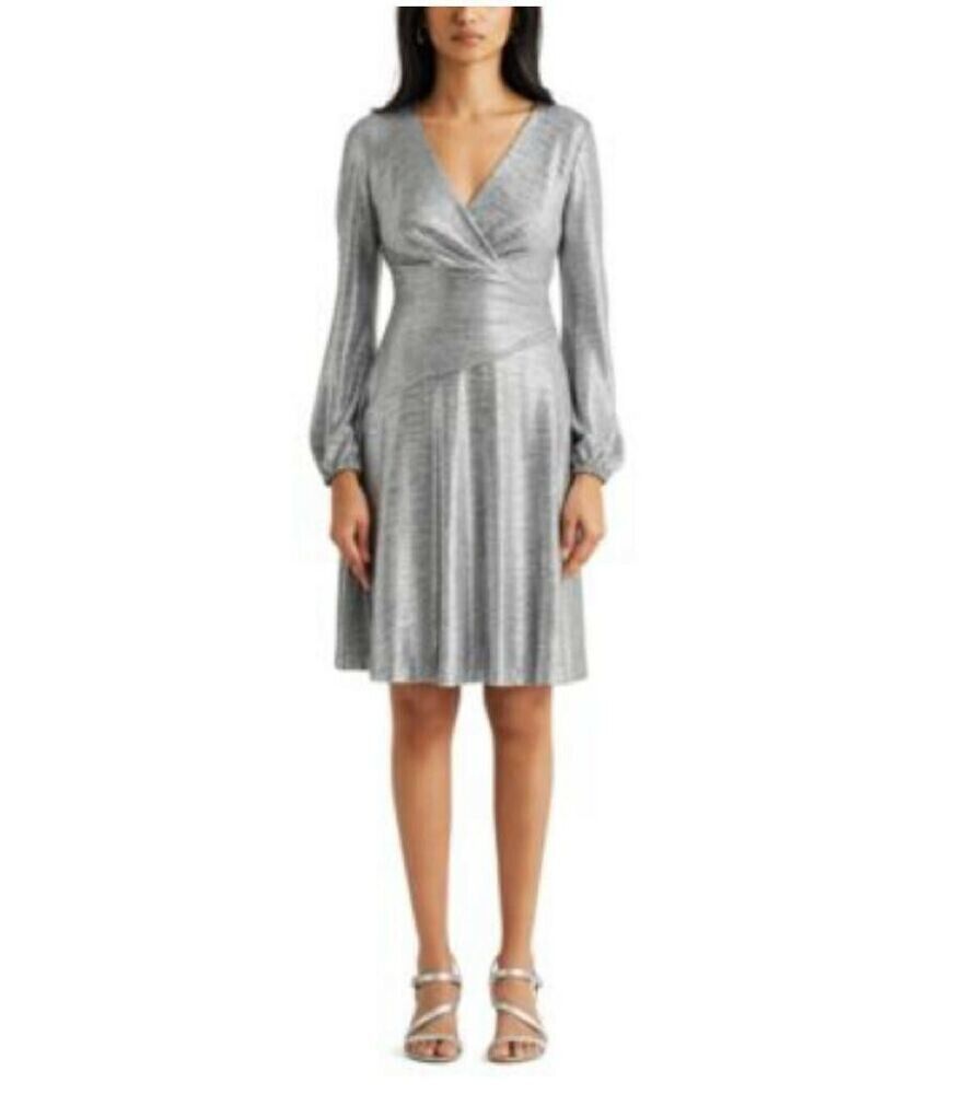 Lauren Ralph Lauren Womens Metallic Dress Dark Gray Silver Size 4 MSRP $195