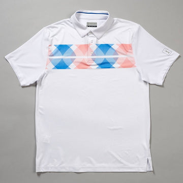 Pga Tour Mens Regular fit Short Sleeve Golf Polo Shirt XXL White Blue Argyle