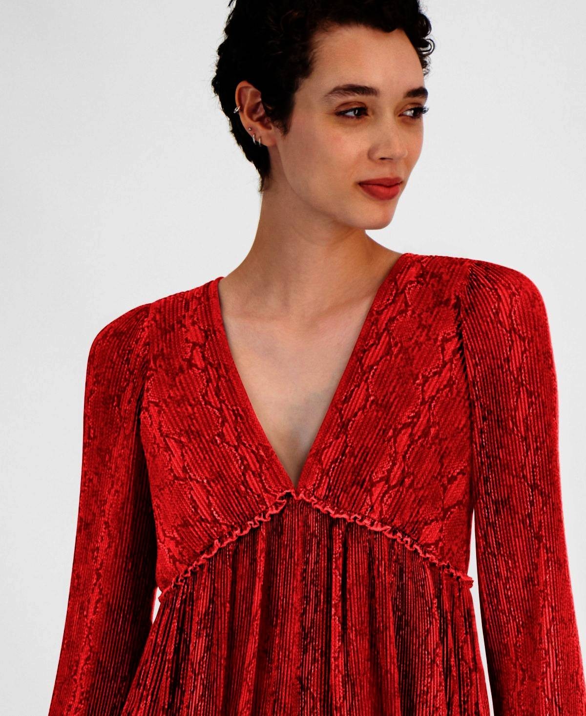 Michael Kors Women's Printed Pleated Top Red Size L MSRP $135