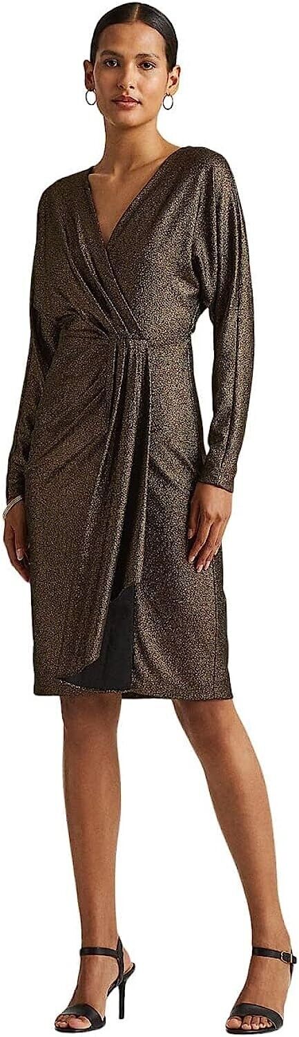 LAUREN Ralph Lauren Metallic Jacquard Dress Gold Black Size 6 MSRP $195
