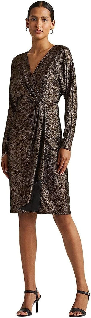 LAUREN Ralph Lauren Metallic Jacquard Dress Gold Black Size 6 MSRP $195