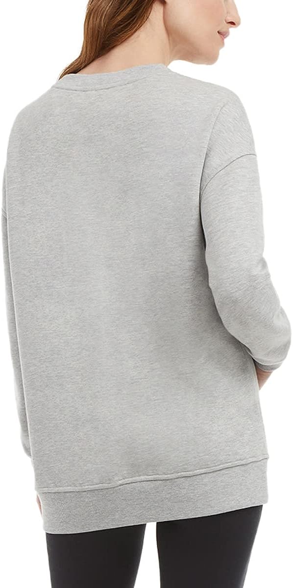 Danskin Ladies' Oversized Crewneck with Pocket, Light Heater Grey, Small