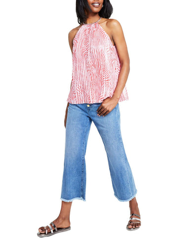 MICHAEL Michael Kors Womens Printed Chiffon Halter Top Pink Size S
