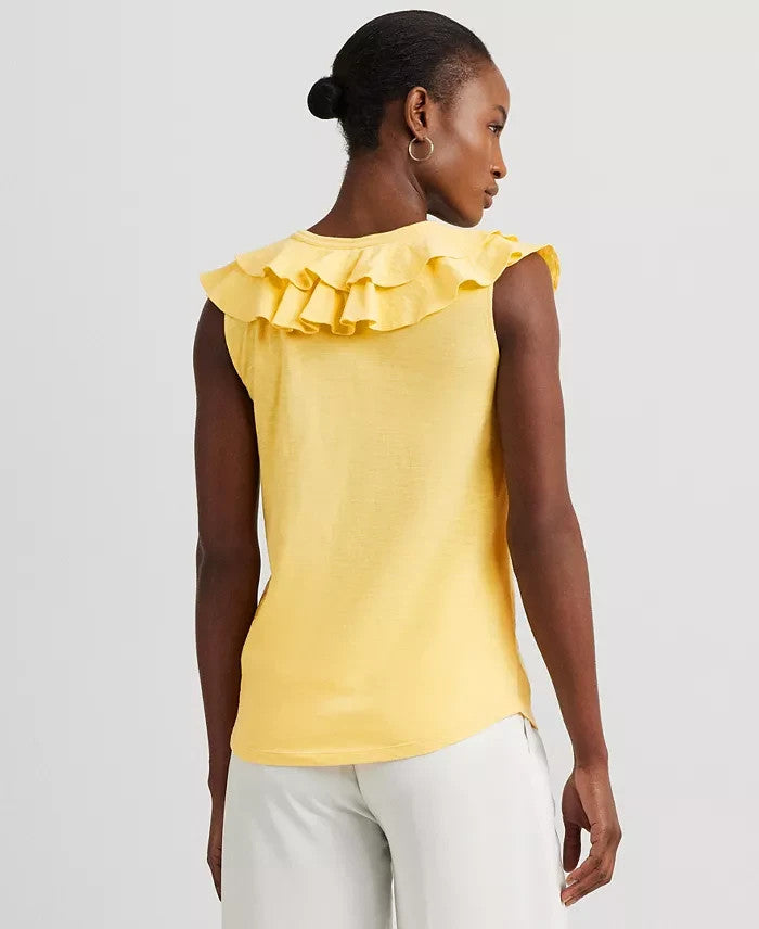 Lauren Ralph Lauren Women's Ruffled Sleeveless Tee Yellow Size S MSRP $90