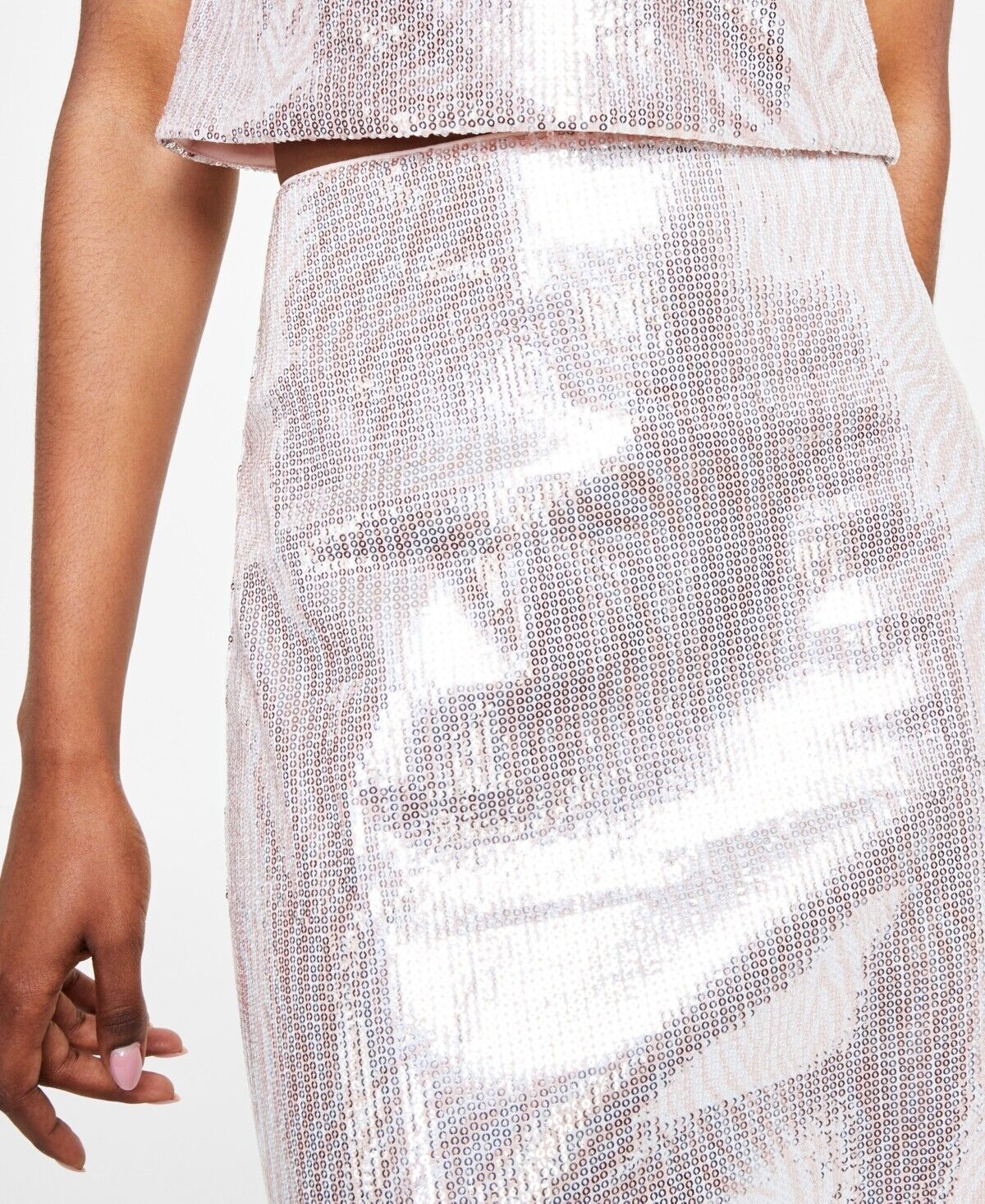 Michael Kors Women Sequined Zebra-Print A-Line Midi Skirt Pink Size L MSRP $155