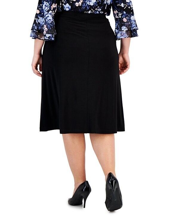 Kasper Plus Size Pull-On Knit Midi Skirt BLACK Size 1X MSRP $79