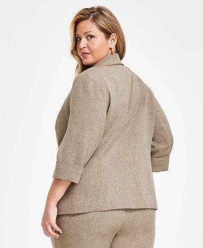 Kasper Women Zip-Pocket One-Button Blazer Cypress Grey Taupe Plus Size 18W $129