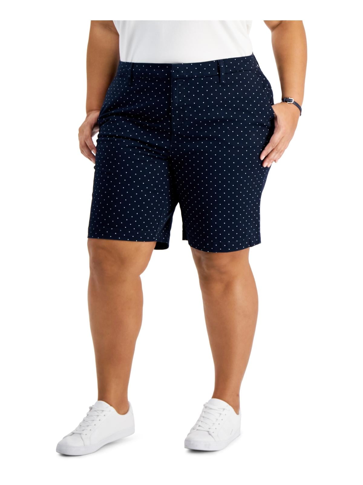Tommy Hilfiger Womens Hollywood Polka Dot Cotton Flat Front Plus Size 18W