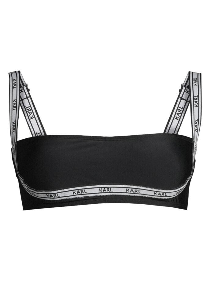 KARL LAGERFELD PARIS Logo Elastic Bandeau Bikini Top Black Size XS MSRP $68