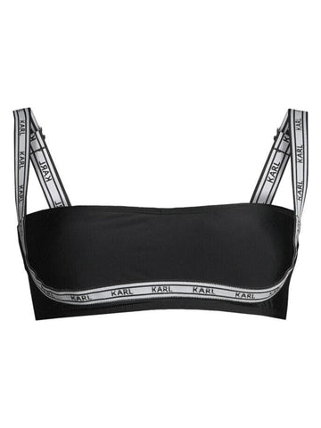 KARL LAGERFELD PARIS Logo Elastic Bandeau Bikini Top Black Size XS MSRP $68