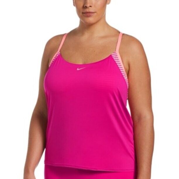 NIKE Plus Size Micro Stripe Layered Tankini Top Pink Size 3X MSRP $72