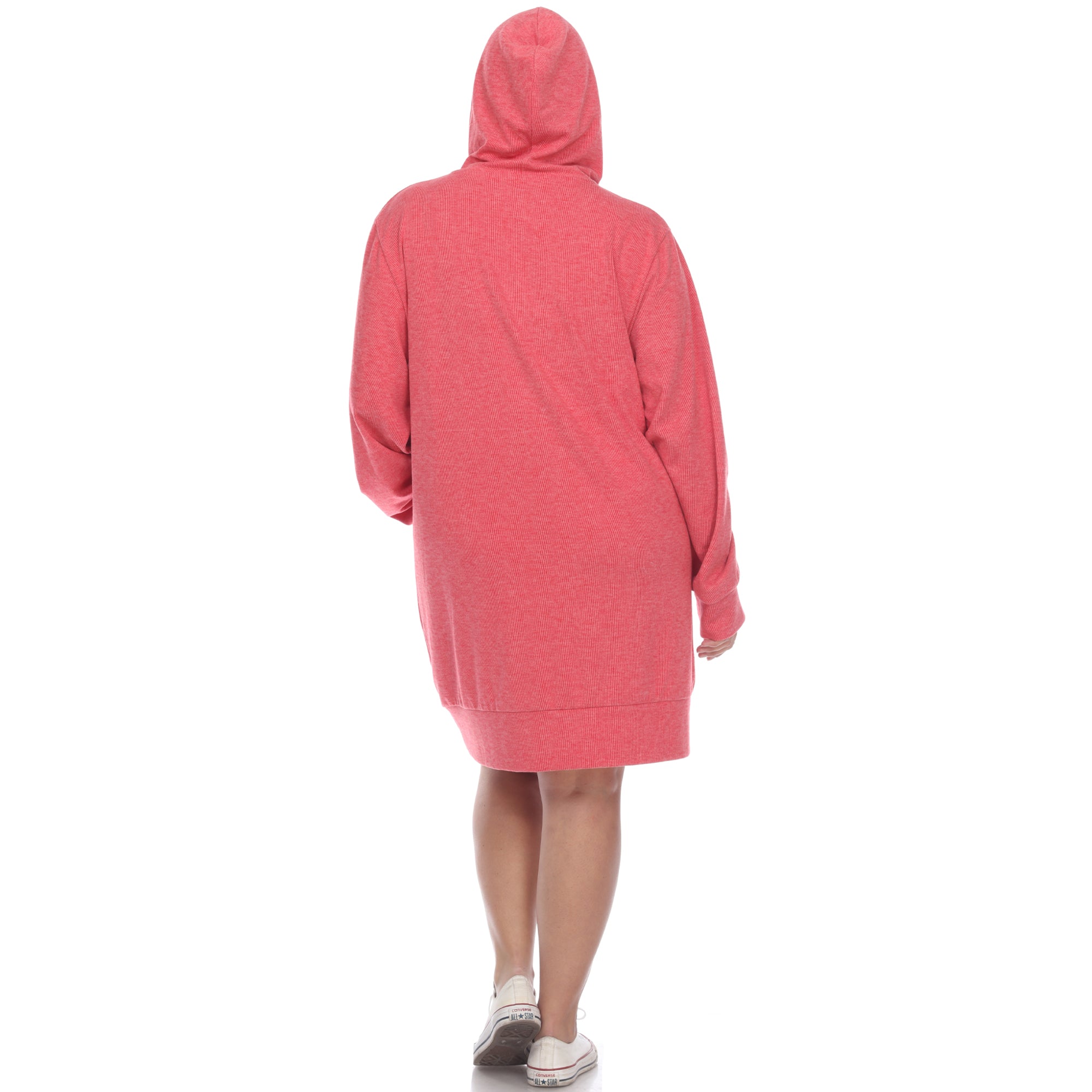 White Mark Plus Size 1X Hooded Pullover Kangaroo Fleeced Sweatshirt Dress Pink