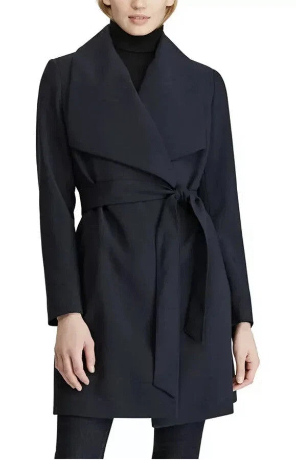 Lauren Ralph Lauren Women's Crepe Belted Wrap Coat Navy Size M MSRP $200