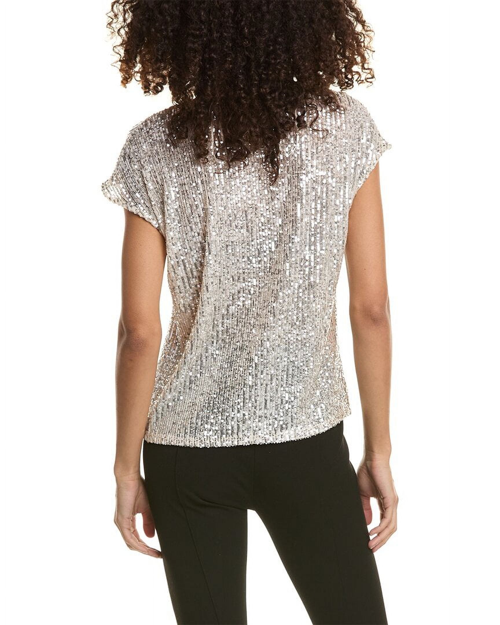Vince Camuto SILVER Women's Sequined Dolman Sleeve V-Neck Blouse, Size S