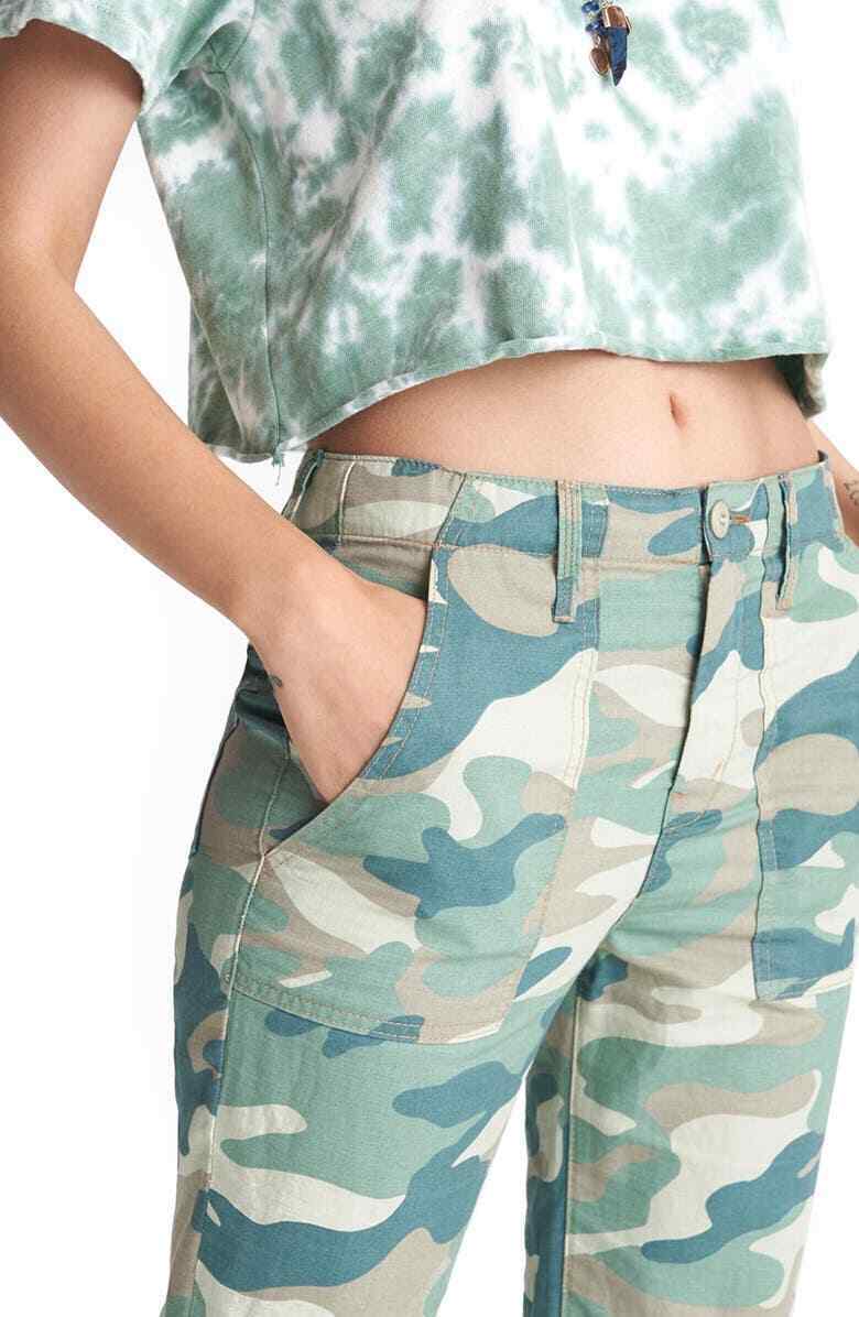 Mother The Shaker Camo Print Chop Crop Pants womens green Size 26 MSRP $218